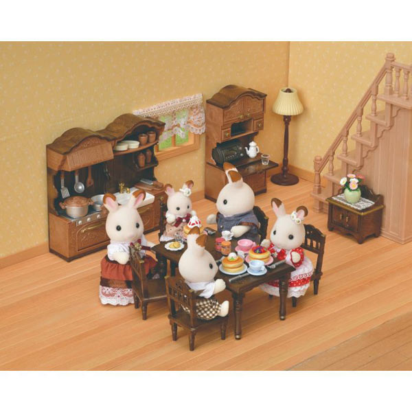 Sylvanian Families Classic Brown Furniture Kitchen Stove Cupboard Dining Table Bed Desk TV Telephone Sofa Doll House Accessories Miniature Toys