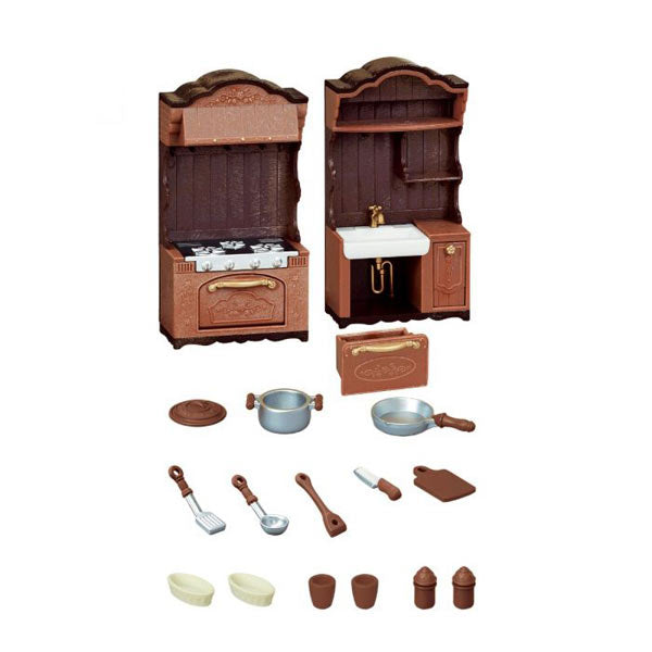 Sylvanian Families Classic Brown Furniture Kitchen Stove Cupboard Dining Table Bed Desk TV Telephone Sofa Doll House Accessories Miniature Toys