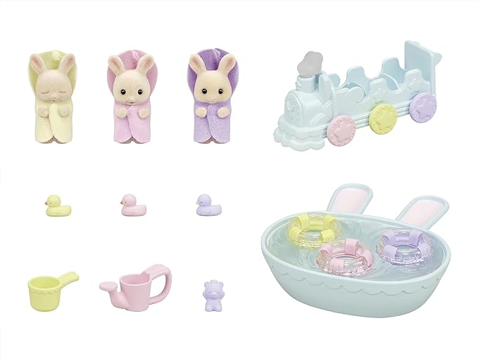 Sylvanian Families Milk Rabbit Large Bath Chocolate Rabbit Care Set Triplets Baby Doll House Accessories Miniature Toys