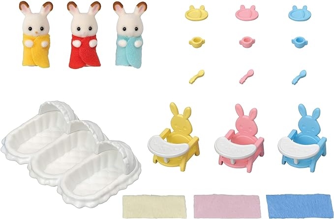 Sylvanian Families Milk Rabbit Large Bath Chocolate Rabbit Care Set Triplets Baby Doll House Accessories Miniature Toys