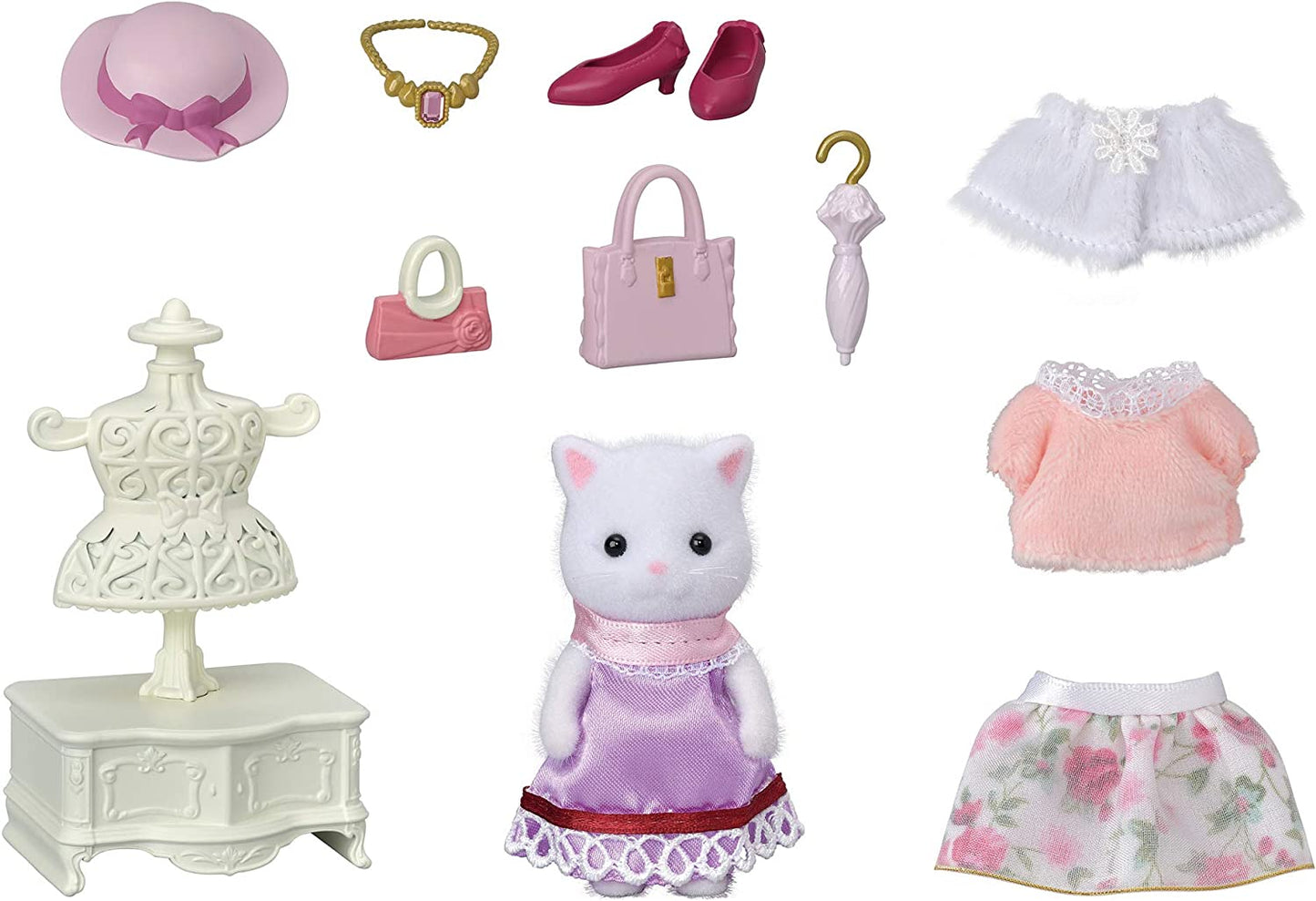 Sylvanian Families Town Series Fashion Persian Cat Sister Outfit Caramel Dog Shoes Mouse Ribbon Rabbit Jewely Collection Doll House Accessories Miniature Toys