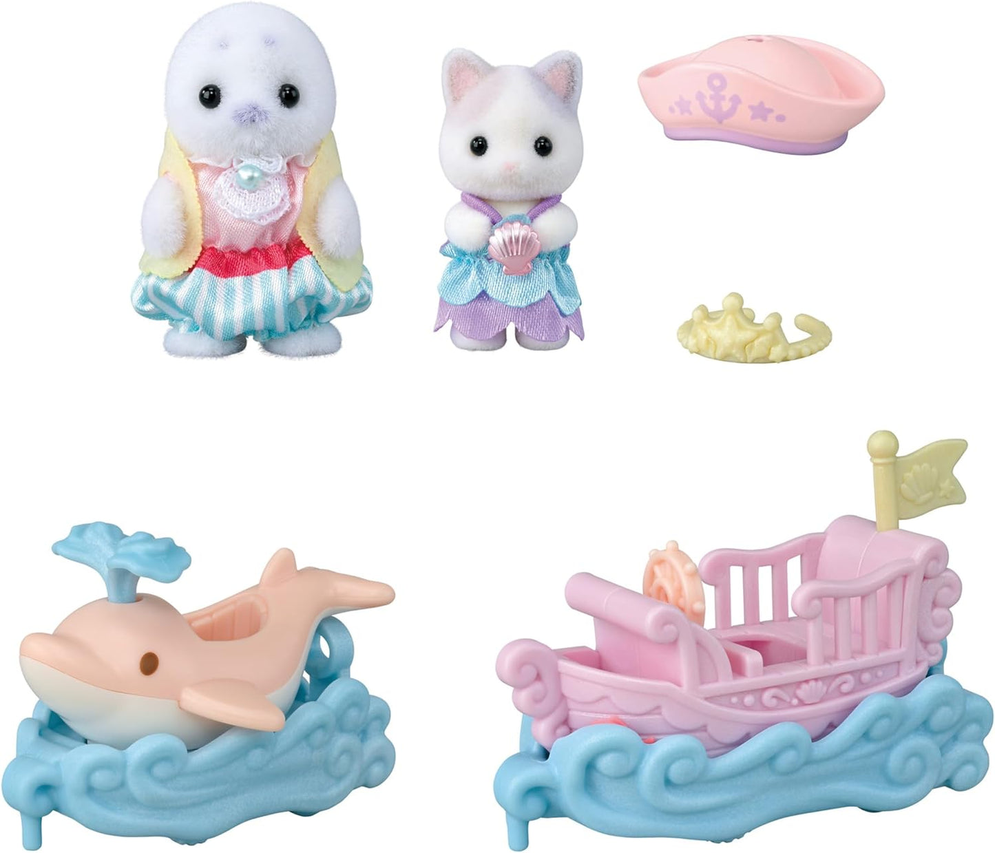 2024 Sylvanian Families Amusement Park Seal and Latte Cat baby in Boat Dolphin Ride