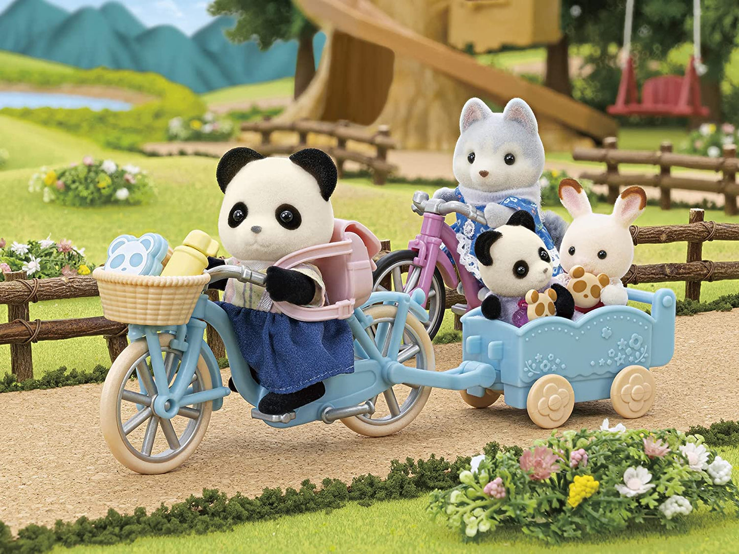 Sylvanian Families Panda Girl Cycling Set Family Doll Critter Doll House Accessories Miniature Toy