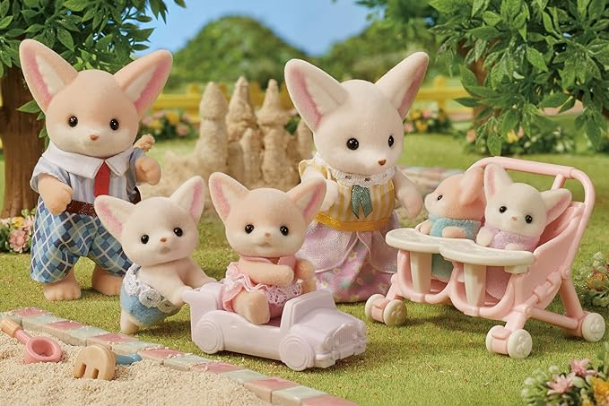 Sylvanian Families Fennec Fox Family Bicycle Picnic Twins Baby Doll House Accessories Miniature Toys