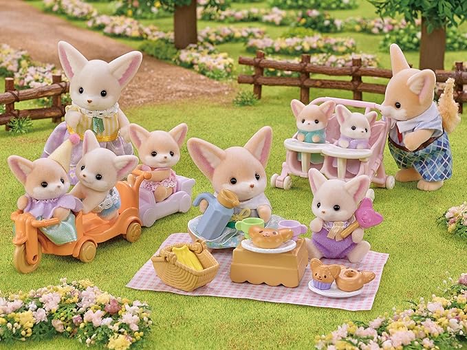 Sylvanian Families Fennec Fox Family Bicycle Picnic Twins Baby Doll House Accessories Miniature Toys