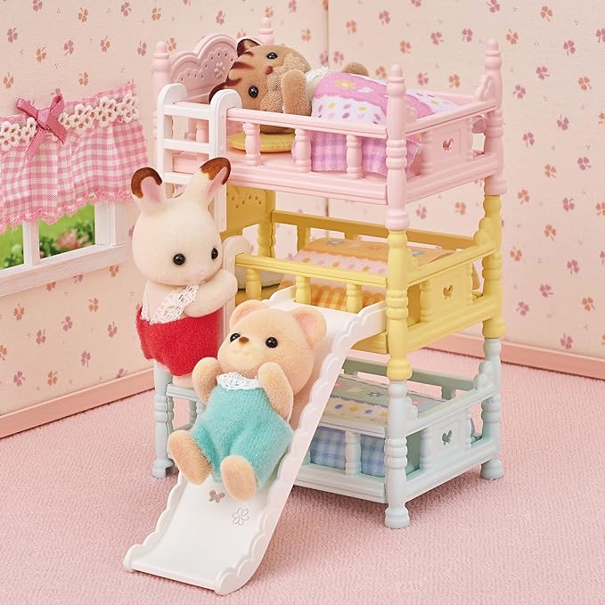Sylvanian Families Crib with Mobile and Triple Bunk Bed Baby Furniture Doll House Accessories Miniature Toys