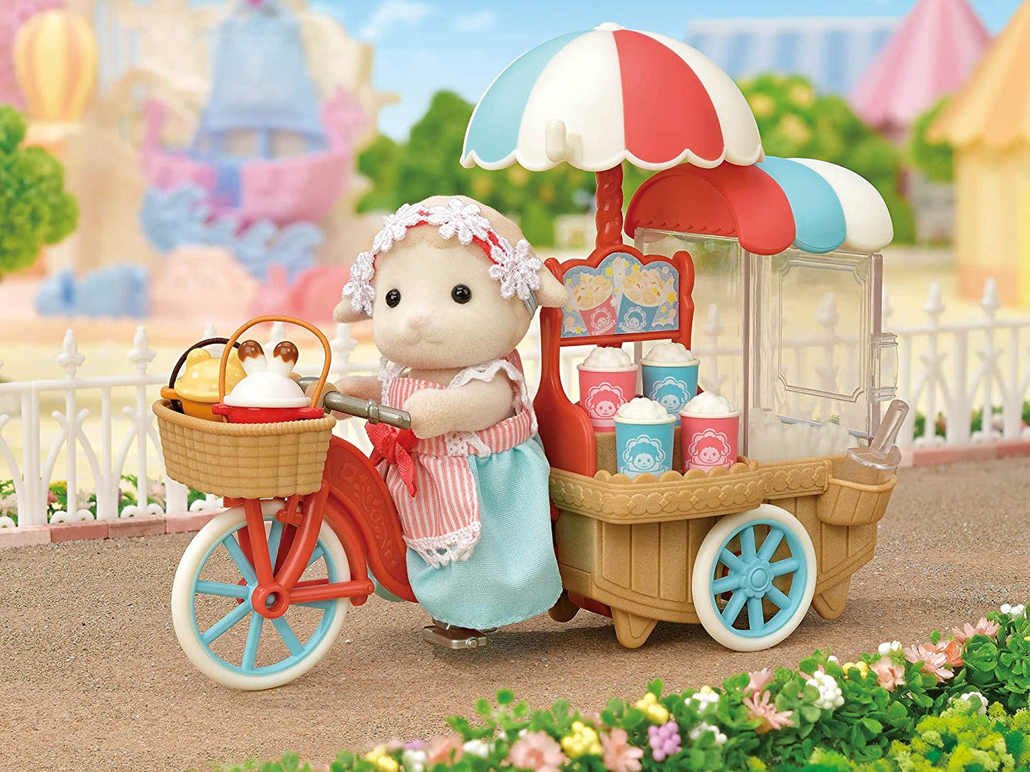Sylvanian Families Pom Pom Popcorn Cycle with Sheep Mother Doll House Miniature Toys