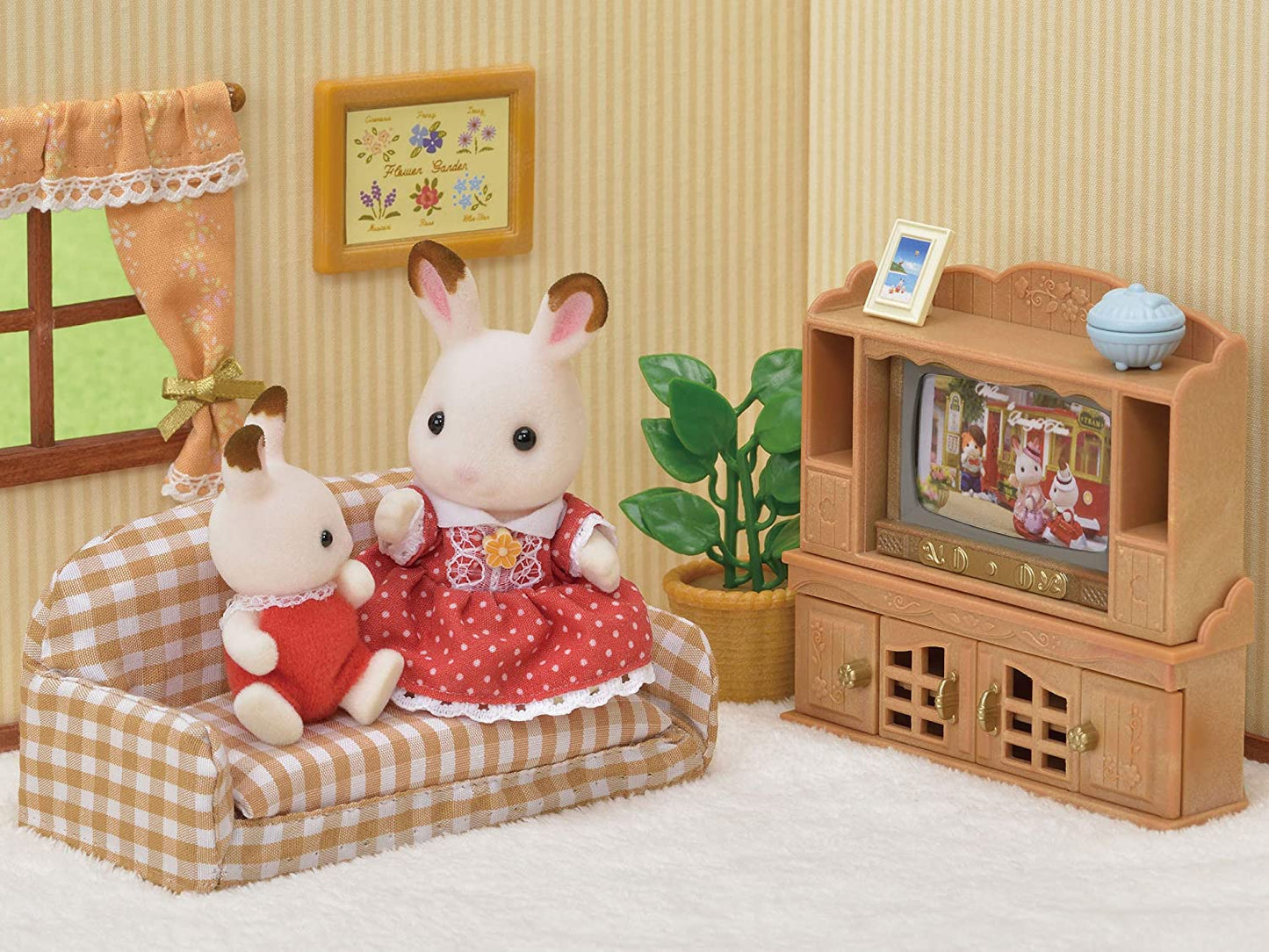 Sylvanian Families Sofa Armchair Television Telephone Curtain Wall Lamps Living Room Furniture Doll House Accessories Miniature Toys