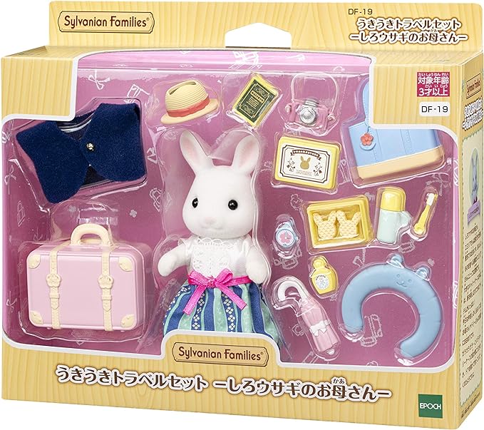 Sylvanian Families White Rabbit Travel Set Snow Mother Doll House Accessories Miniature Toy