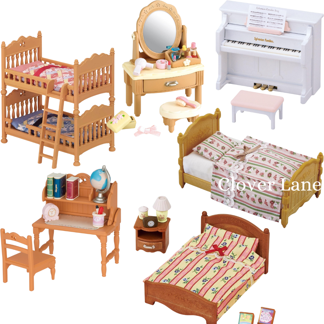 Sylvanian Families Bunk Single Semi Double Bed Study Desk Dressing Table Piano Bedroom Furniture Doll House Accessories Miniature Toys