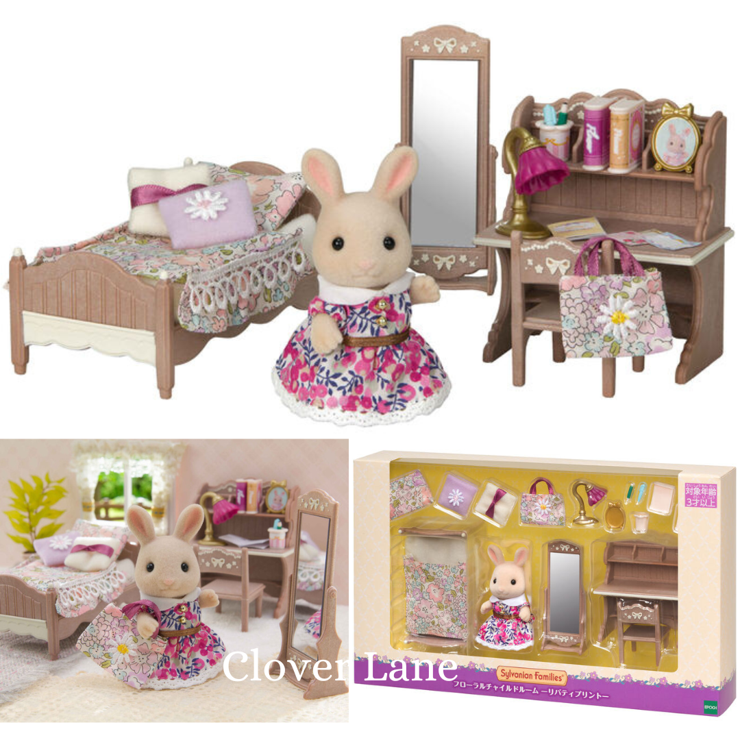 Sylvanian Families 2024 Floral Children's Room Liberty Print Milk Rabbit Doll House Accessories Toys