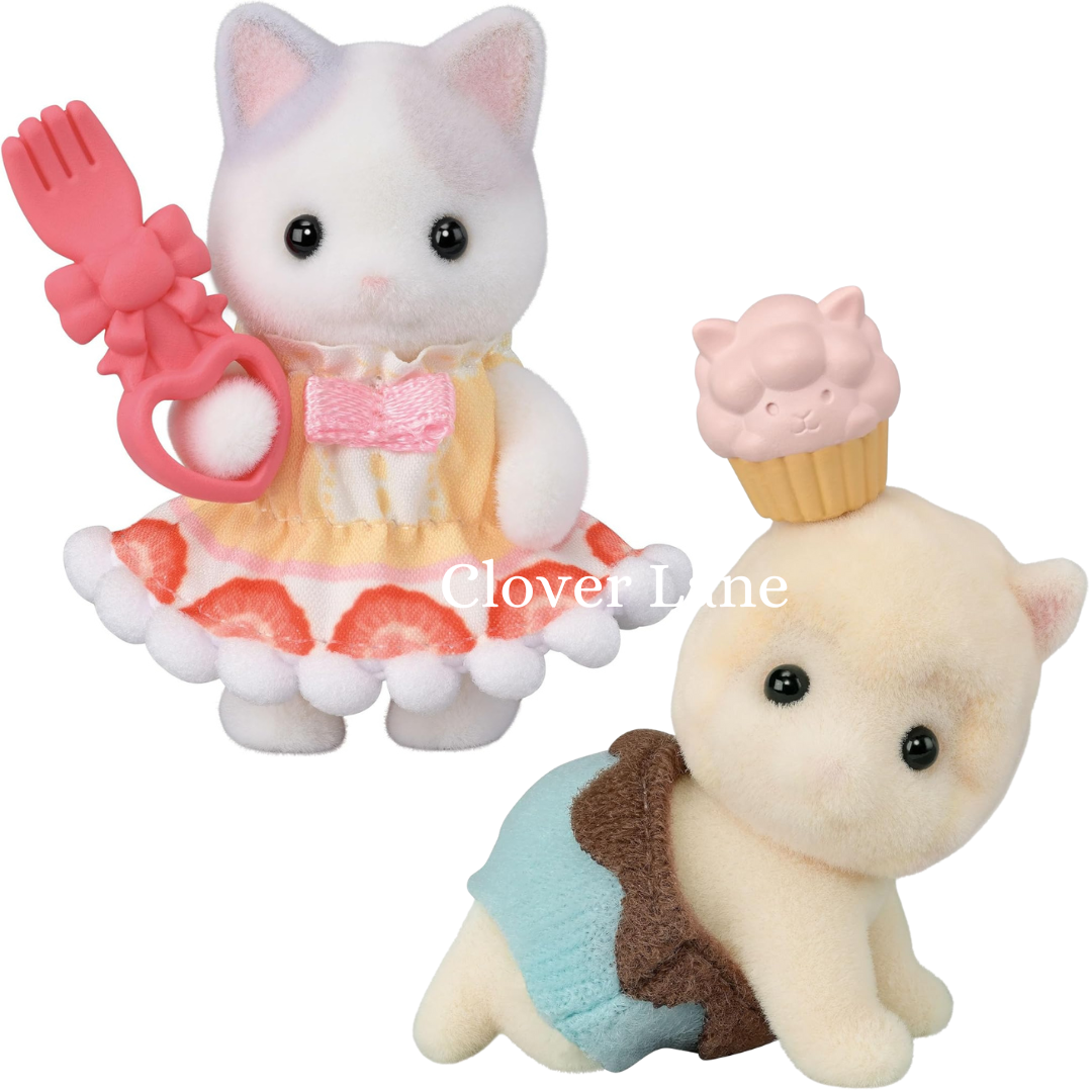 Sylvanian Families 2024 Baby Cake Party Series Blind Bag Cat Rabbit Alpaca Squirrel Baby Doll House Accessories Miniature Toys clover lane cloverlaneph