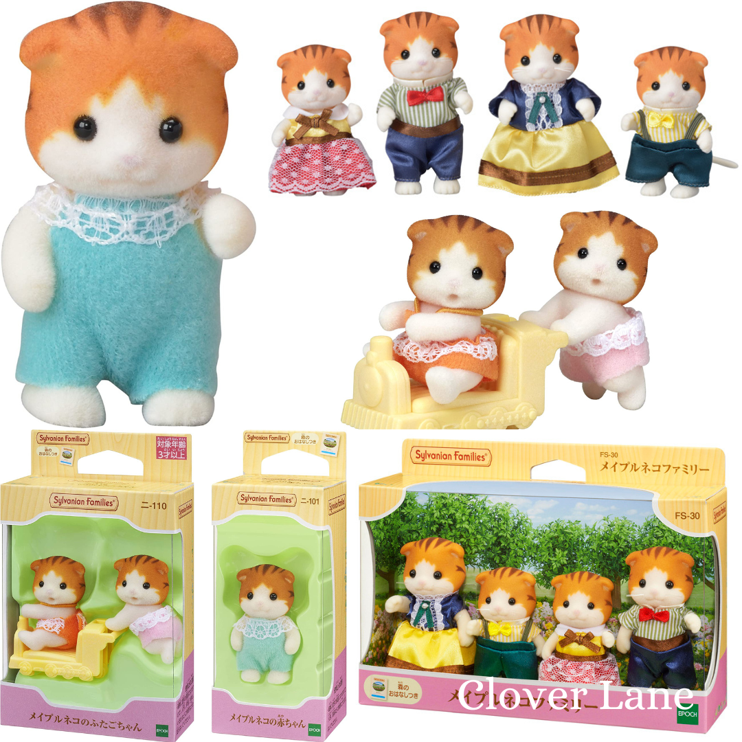 Sylvanian Families Maple Cat Family Twins Baby Doll House Accessories Miniature Toys