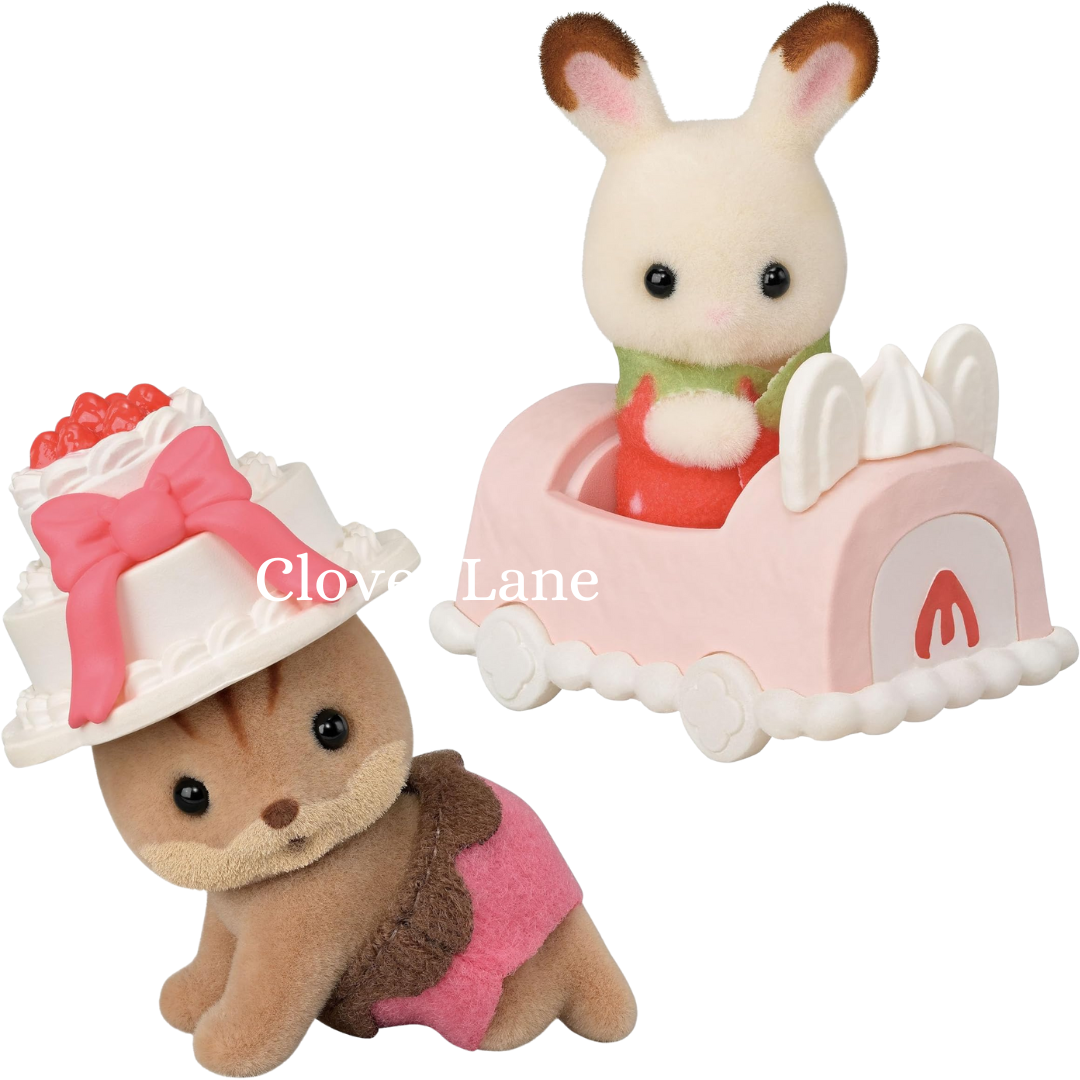 Sylvanian Families 2024 Baby Cake Party Series Blind Bag Cat Rabbit Alpaca Squirrel Baby Doll House Accessories Miniature Toys clover lane cloverlaneph