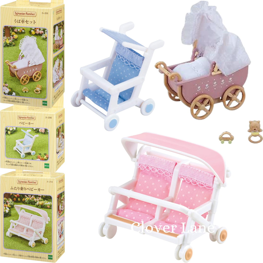 Sylvanian Families Baby and Child Single Two Seater Pram Stroller Doll House Accessories Miniature Toys