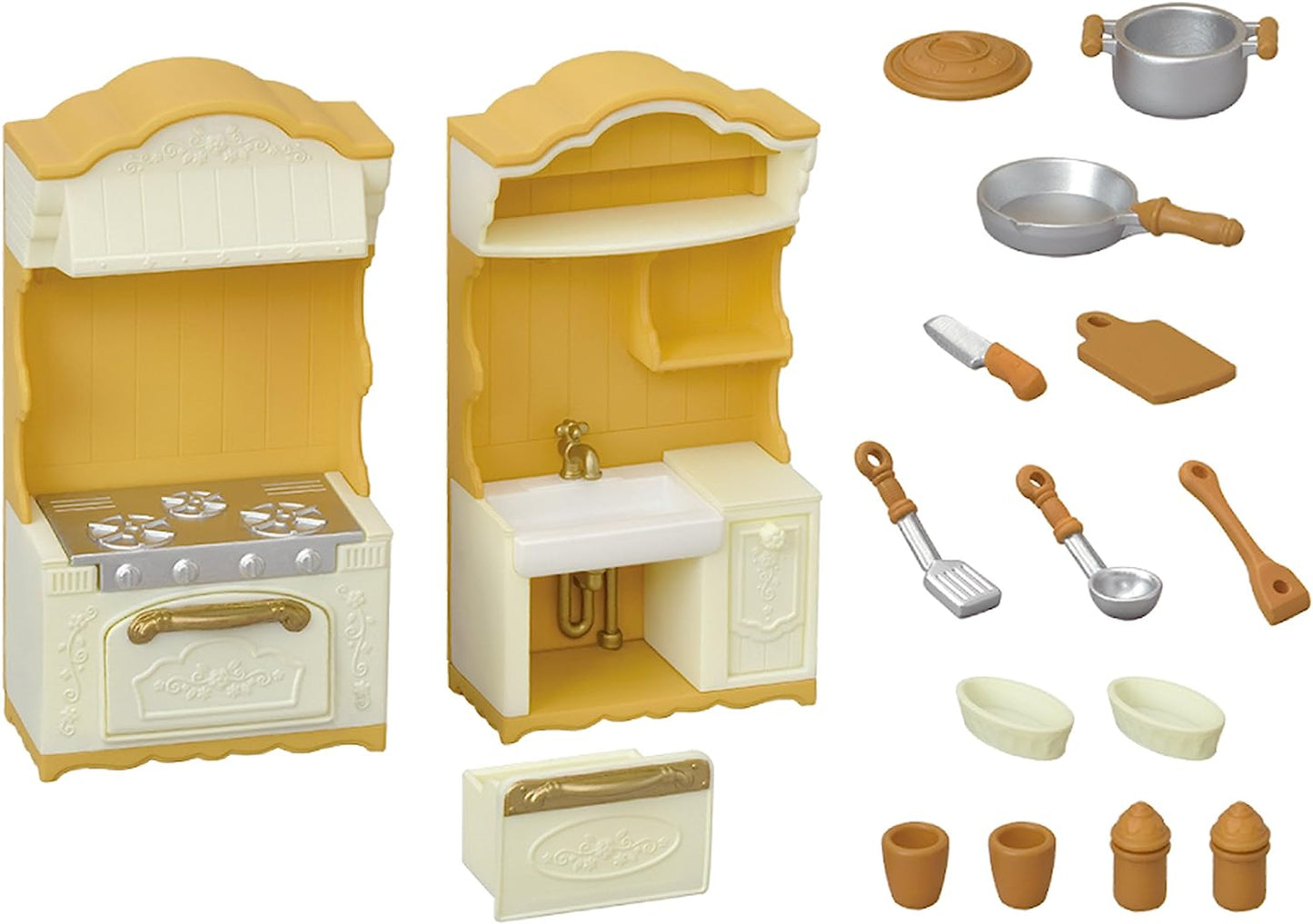 Sylvanian Families Furniture Kitchen Stove Cupboard Island Microwave Refrigerator Table Doll House Accessories
