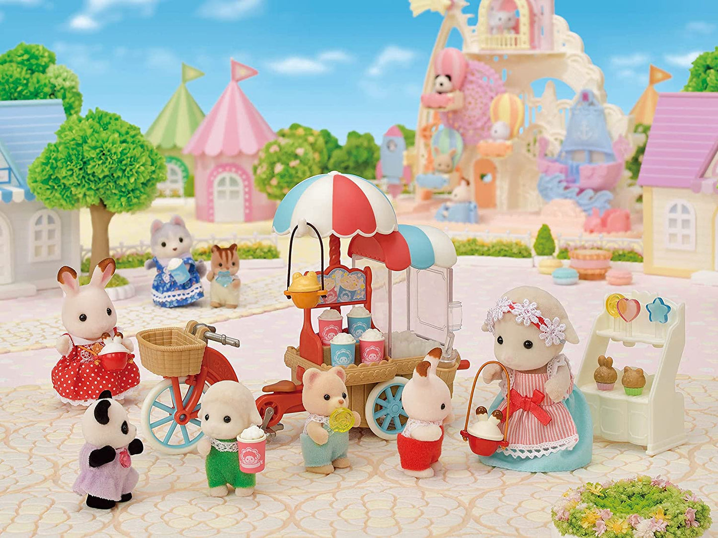 Sylvanian Families Pom Pom Popcorn Cycle with Sheep Mother Doll House Miniature Toys