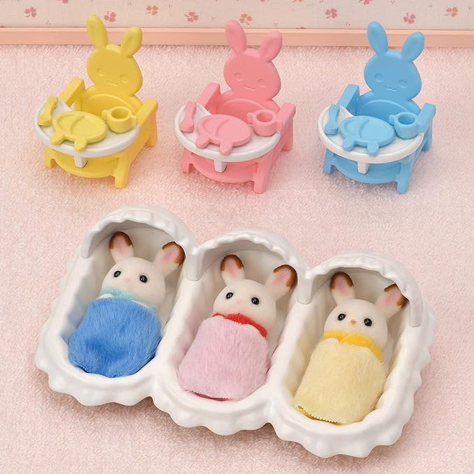 Sylvanian Families Milk Rabbit Large Bath Chocolate Rabbit Care Set Triplets Baby Doll House Accessories Miniature Toys