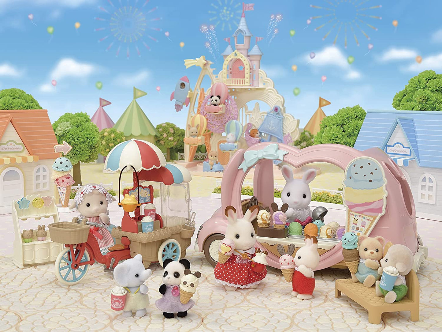 Sylvanian Families Pom Pom Popcorn Cycle with Sheep Mother Doll House Miniature Toys