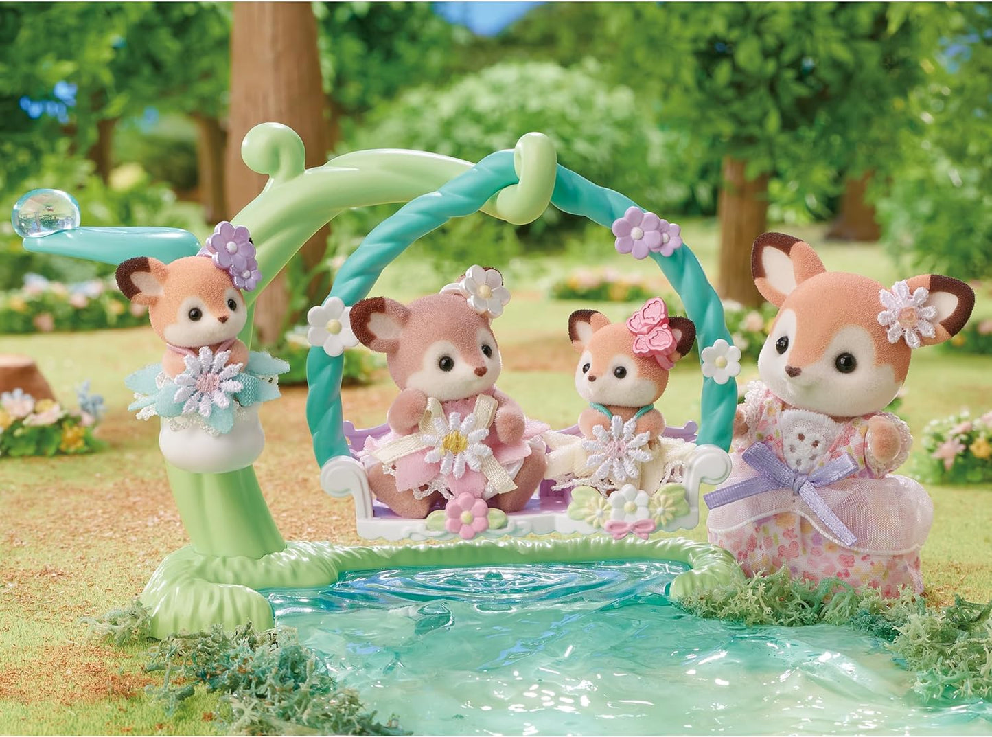 Sylvanian Families 2024 Deer Family Twins Baby Swing Set by the Water Doll House Accessories Toys