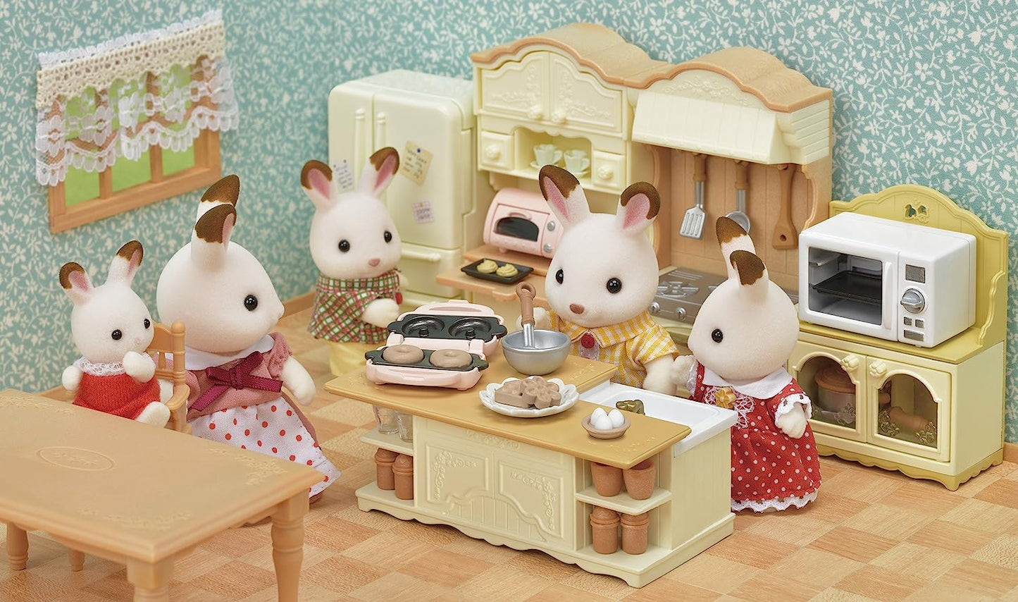 Sylvanian Families Furniture Kitchen Stove Cupboard Island Microwave Refrigerator Table Doll House Accessories