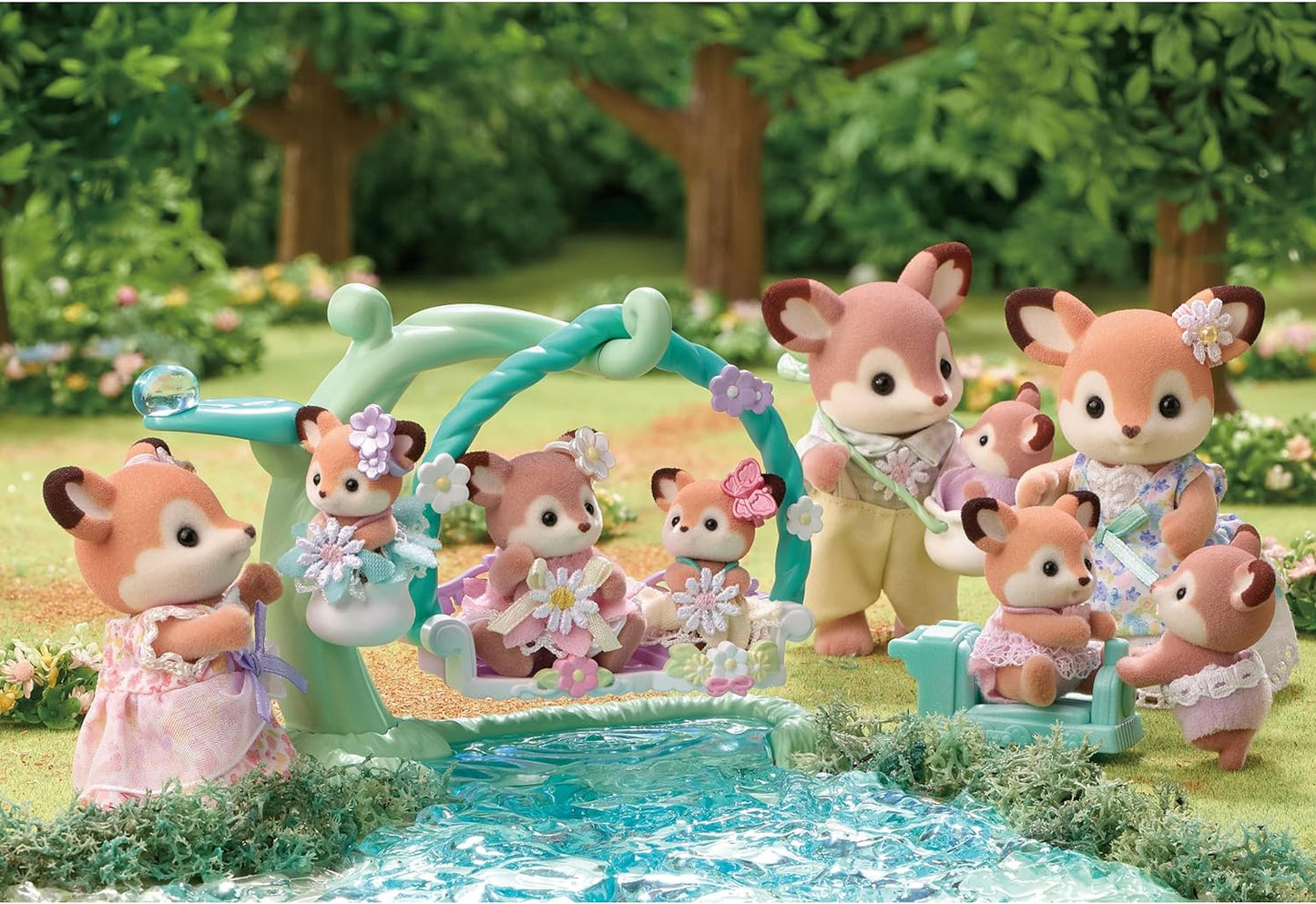 Sylvanian Families 2024 Deer Family Twins Baby Swing Set by the Water Doll House Accessories Toys