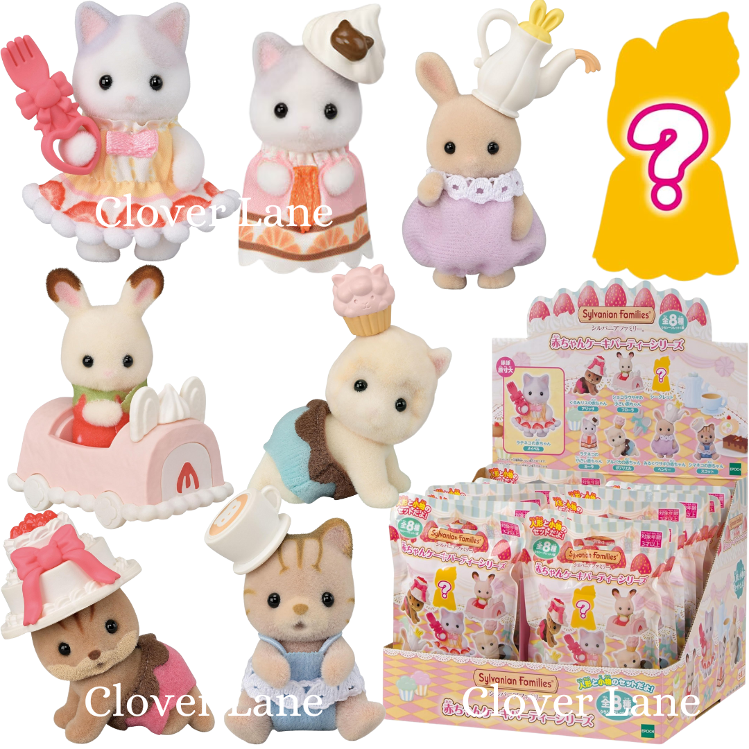Sylvanian Families 2024 Baby Cake Party Series Blind Bag Cat Rabbit Alpaca Squirrel Baby Doll House Accessories Miniature Toys clover lane cloverlaneph