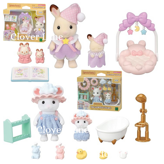 Sylvanian Families 2024 Good Night Bath Time Together Set Rabbit Mouse Baby Doll House Accessories Toys