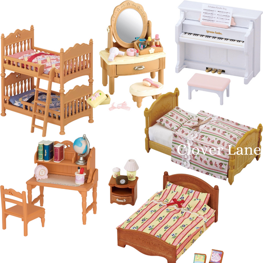 Sylvanian Families Bunk Single Semi Double Bed Study Desk Dressing Table Piano Bedroom Furniture Doll House Accessories Miniature Toys
