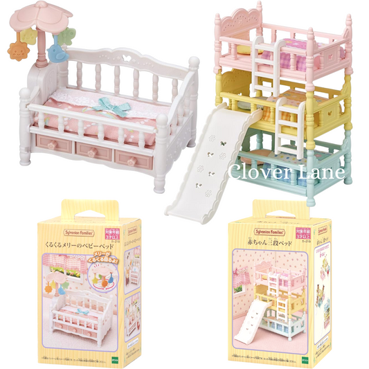 Sylvanian Families Crib with Mobile and Triple Bunk Bed Baby Furniture Doll House Accessories Miniature Toys