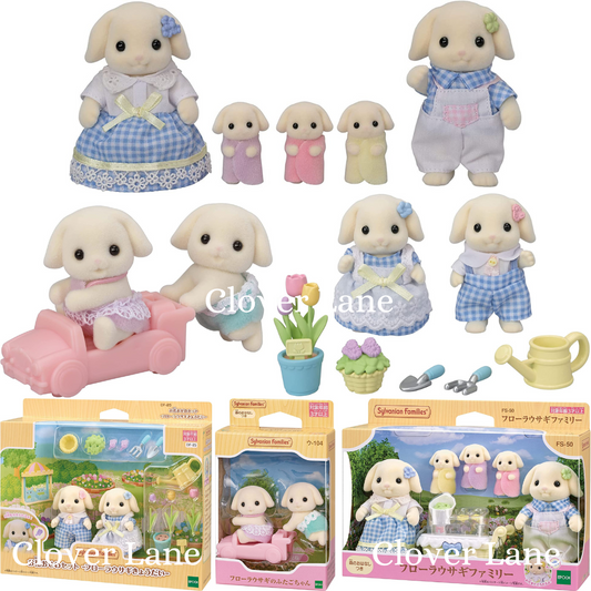 Sylvanian Families Flora Rabbit Family Flower Care Set Twins Baby Doll House Accessories Miniature Toys cloverlaneph clover lane
