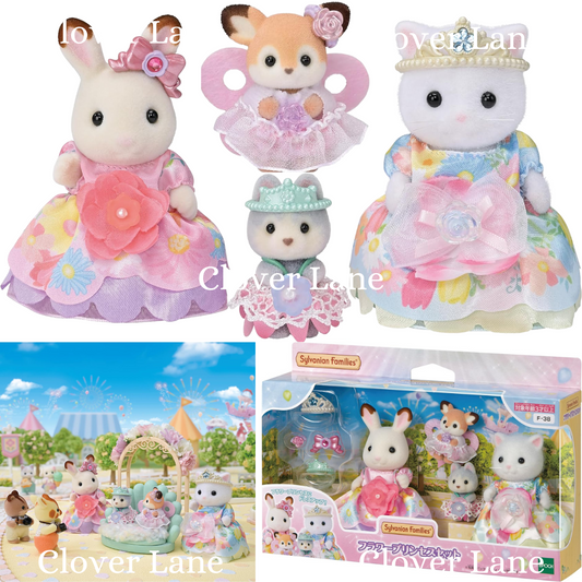 Sylvanian Families 2024 Flower Princess Set Rabbit Cat Deer Husky Baby Doll House Accessories Miniature Toys