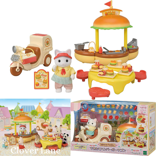 Sylvanian Families Freshly Made Hamburger Wagon Shop Doll House Furniture Accessories Miniature Toys