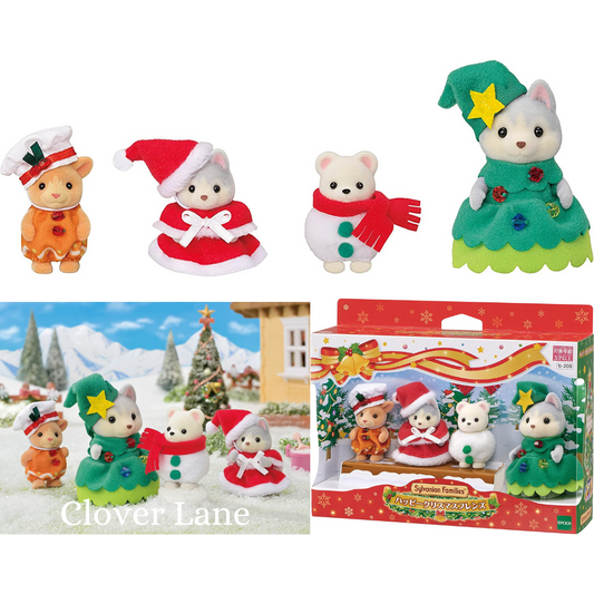 Sylvanian Families Happy Christmas Friends Baby Husky Bear Deer Doll House Accessories Miniature Toy