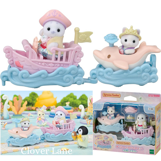2024 Sylvanian Families Amusement Park Seal and Latte Cat baby in Boat Dolphin Ride