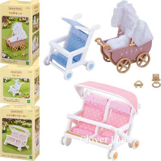 Sylvanian Families Baby and Child Single Two Seater Pram Stroller Doll House Accessories Miniature Toys