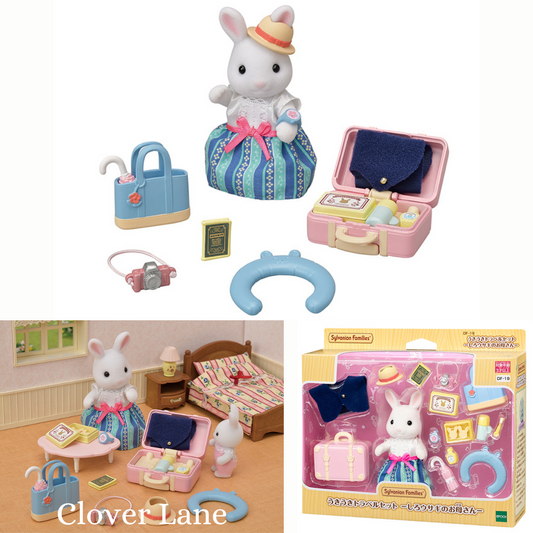 Sylvanian Families White Rabbit Travel Set Snow Mother Doll House Accessories Miniature Toy