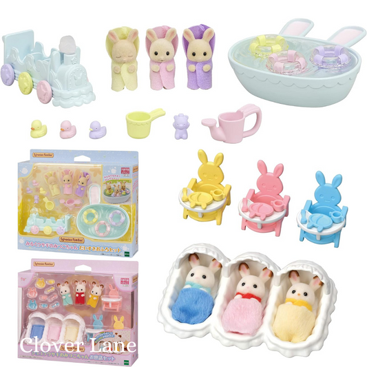 Sylvanian Families Milk Rabbit Large Bath Chocolate Rabbit Care Set Triplets Baby Doll House Accessories Miniature Toys